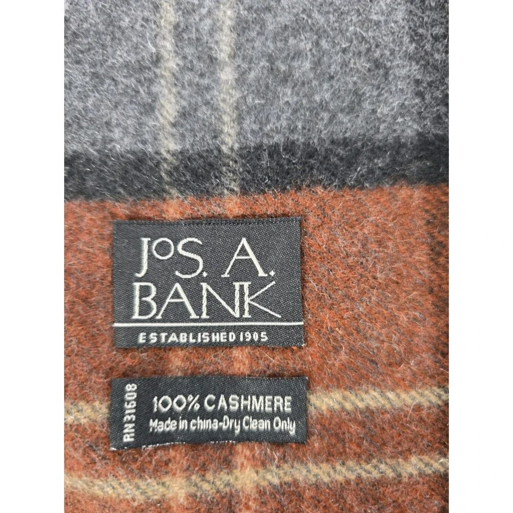 Jos. A. Bank 100% Cashmere Knit Plaid Fringe Men's Scarf